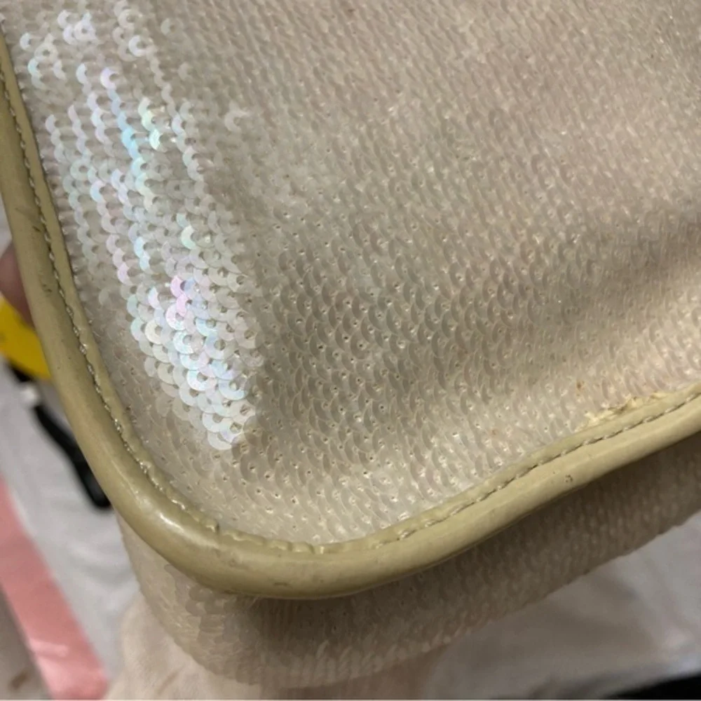 Coach 16315 Poppy Sequined Cream Opal Silver Crossbody flap bag